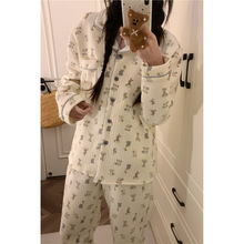 夹棉睡衣女秋冬季加厚保暖韩版可爱动物空气棉甜美家居服两件套装