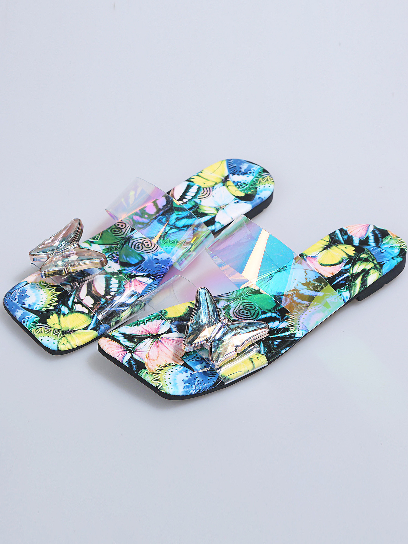 Butterfly Pattern Transparent Sandals NSJJX67769