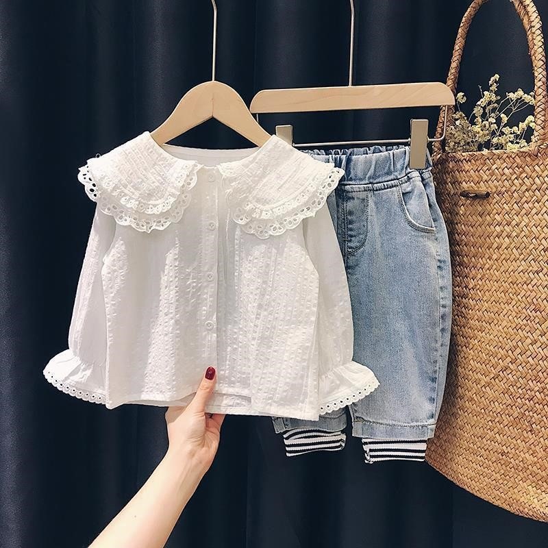 Camisa para niñas 2024 primavera y otoño camisa blanca delgada Rebeca estilo coreano casual de manga larga estilo occidental camisa superior para niñas