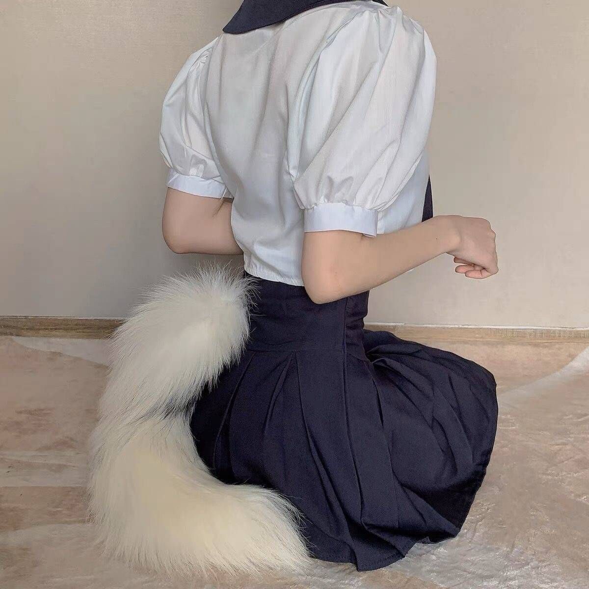 手作长毛兽尾动漫展COS表演道具女仆猫娘仿真狐狸尾巴洛丽塔配饰-阿里巴巴