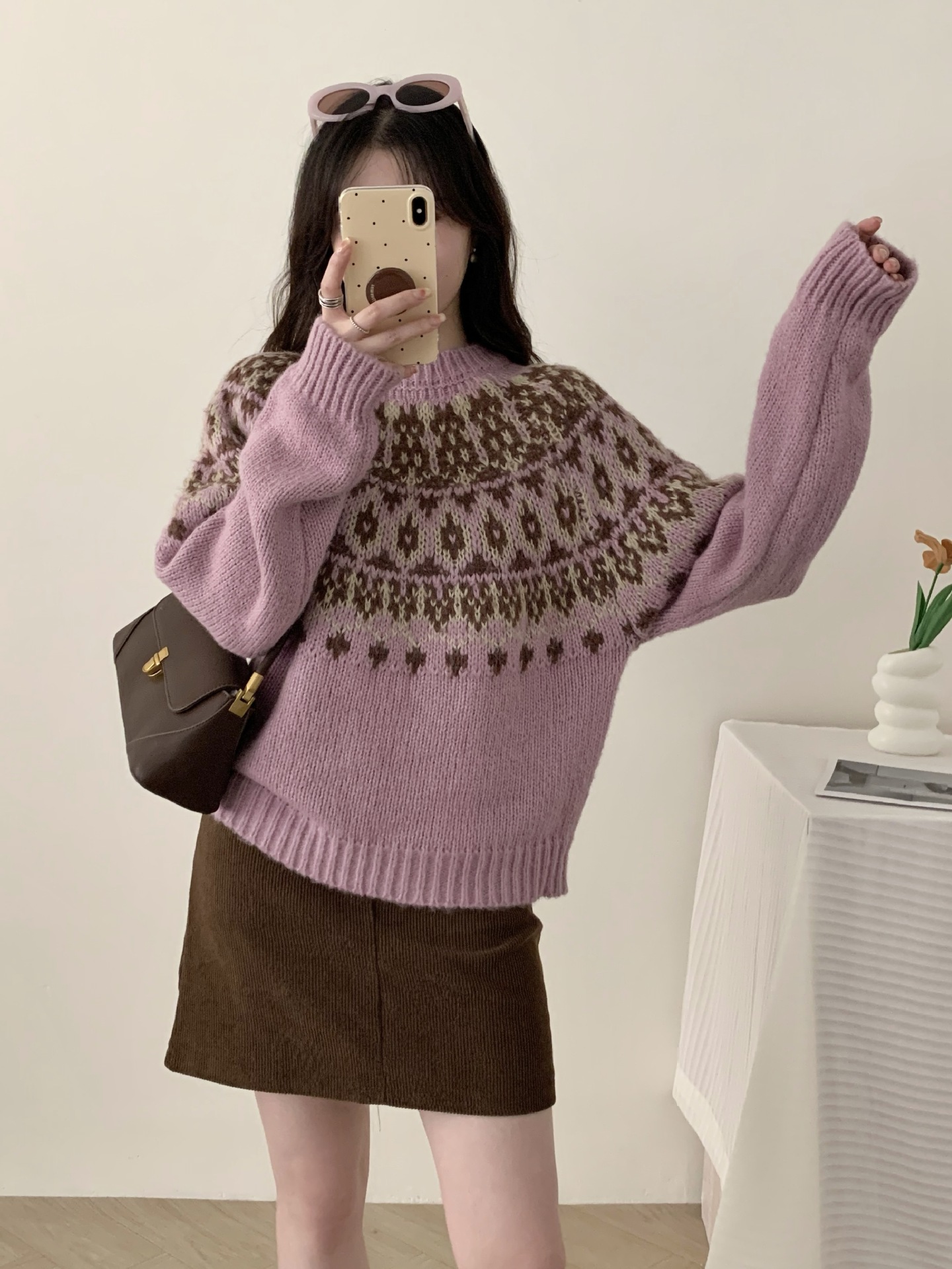 24 invierno Puyuan collar bk suave dulce camisa coreana de punto de cuello redondo vestido de primavera nuevo image 7