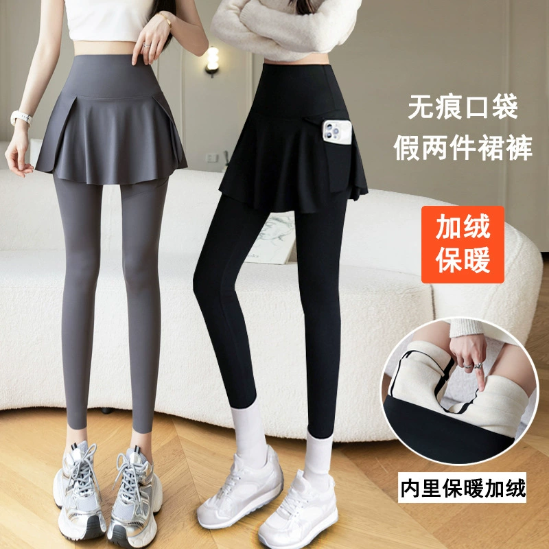 Флисовые леггинсы для йоги с эффектом двухслойности, новые зимние леггинсы с боковыми карманами, с высокой талией, подходят для ношения на улице, трансграничные леггинсы-«шармы» больших размеров для женщин.