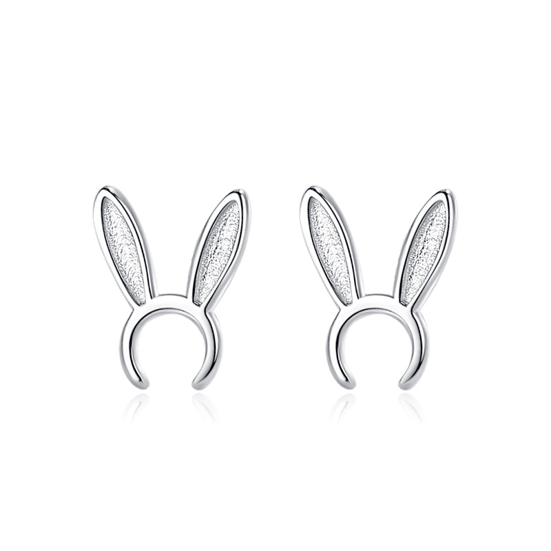 Pendientes de plata esterlina para niñas lindo conejo orejas Pendientes 925 al por mayor estilo coreano simple de plata simple oreja espárrago rojo neto