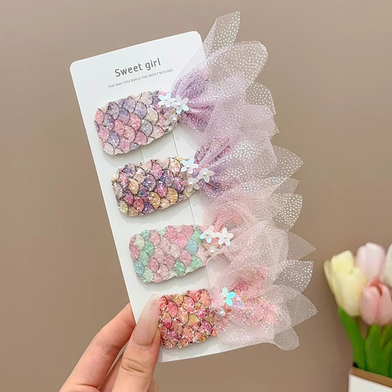 Clips de cabello de cola de sirena brillante para niños frente lateral frangeo clips de cabello rotos clips de cabello de princesa de niña