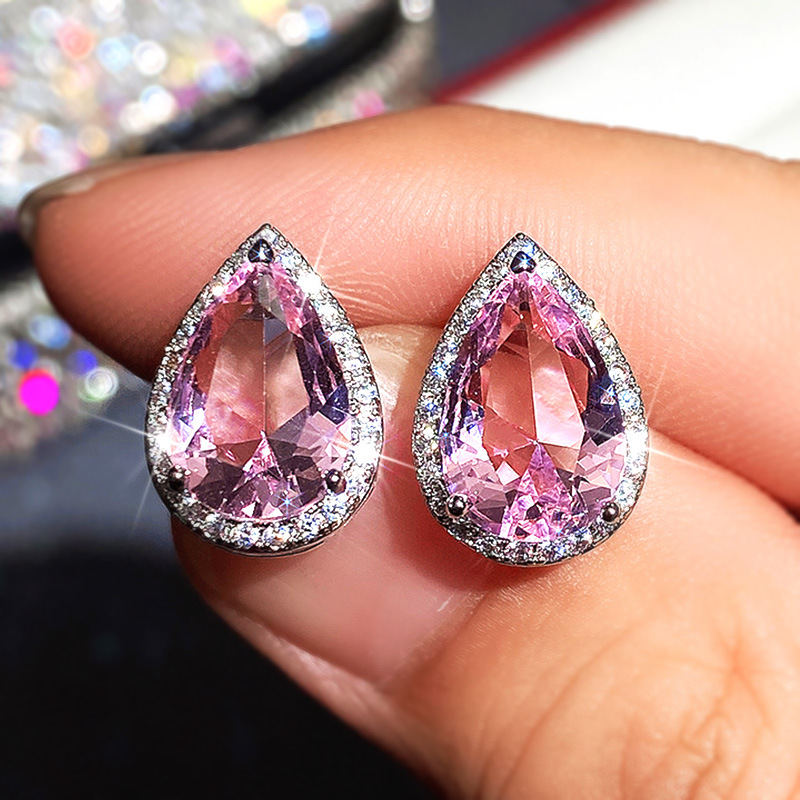 Fashion New Earrings Pear-shaped Water Drop Pink Zircon Earrings Valentine's Day display picture 2