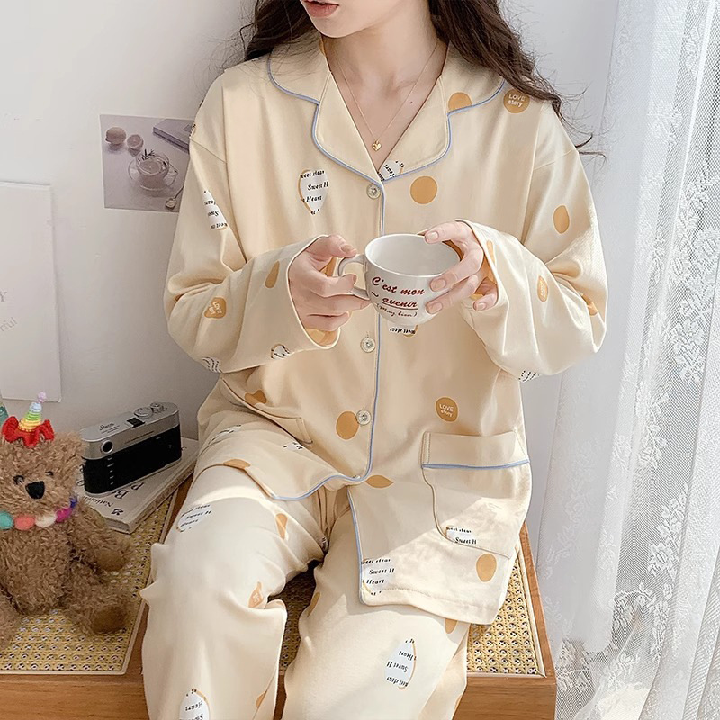 新款纯棉睡衣女秋长袖长裤开衫卡通可爱帕恰狗女款舒适家居服套装|undefined
