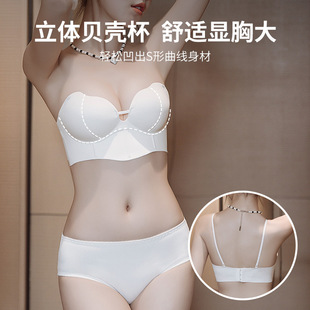 Small Chest Push-Up Non-Steel Ring Strapless Underwear Women's Strapless Non-Slip Non-Slip Top Tuo Mei Back Invisible Thickened Bra
