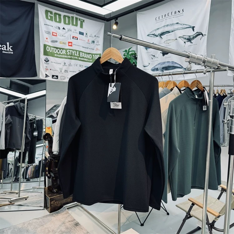 Camiseta deportiva para hombre de otoño/invierno — cuello medio con media cremallera, transpirable, manga larga, ideal para fitness y outdoor