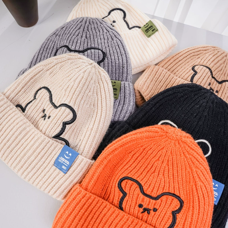 Модный тепловой ободок для послеродового зимнего сезона, симпатичная knitted шапка с милыми медвежатами, корейский стиль