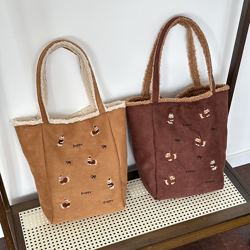 新款麂皮绒水桶包高级感毛绒单肩包时尚百搭托特包学生上课通勤包