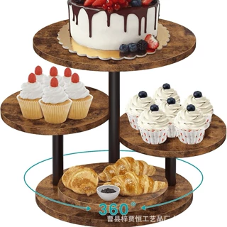 现货圆形甜品展示架复古风蛋糕点心架生日派对甜点托盘厨房置物架