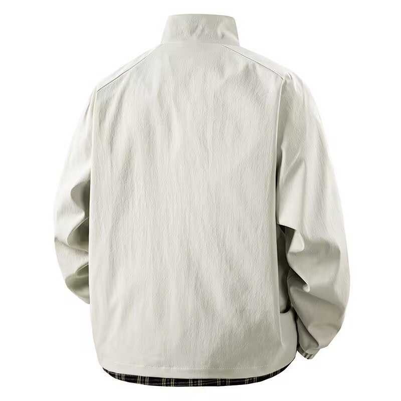 Outdoor-Sportjacke für Herren, kontrastierende karierte Patchwork-Arbeitsjacke mit Revers_voghion.com