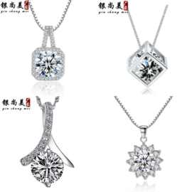 新品镀18K白金项链 经典爪镶一克拉钻仿真钻挂坠百搭吊坠现货批发