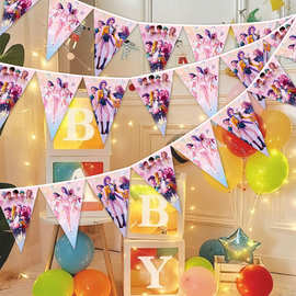 热卖猎魔女团kpop周边生日三角旗彩旗串旗派对装饰用品周岁礼布置