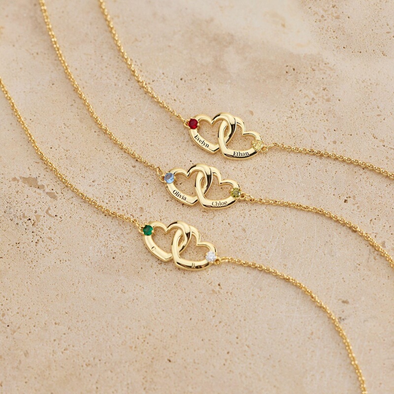 Amazon's Light Luxury and High-End European and American Personalized DIY Birthstone Double Heart Engraved Name Bracelet for Women