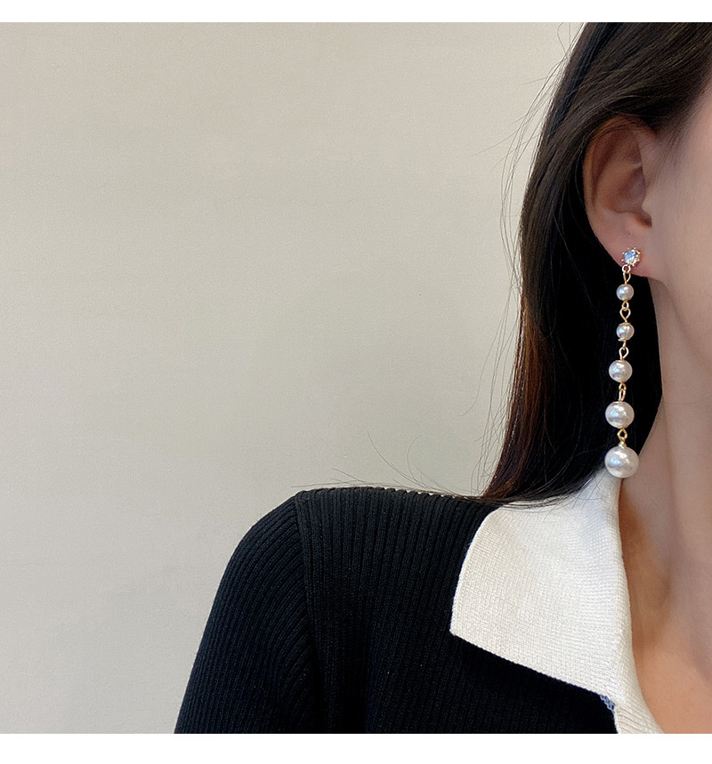 Korean style long tassel pearl earrings zircon alloy earringspicture4