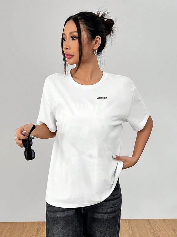 Hes春夏綿質吸汗通気シンプルファッション二列アルファベット柄プリントtシャツ|undefined