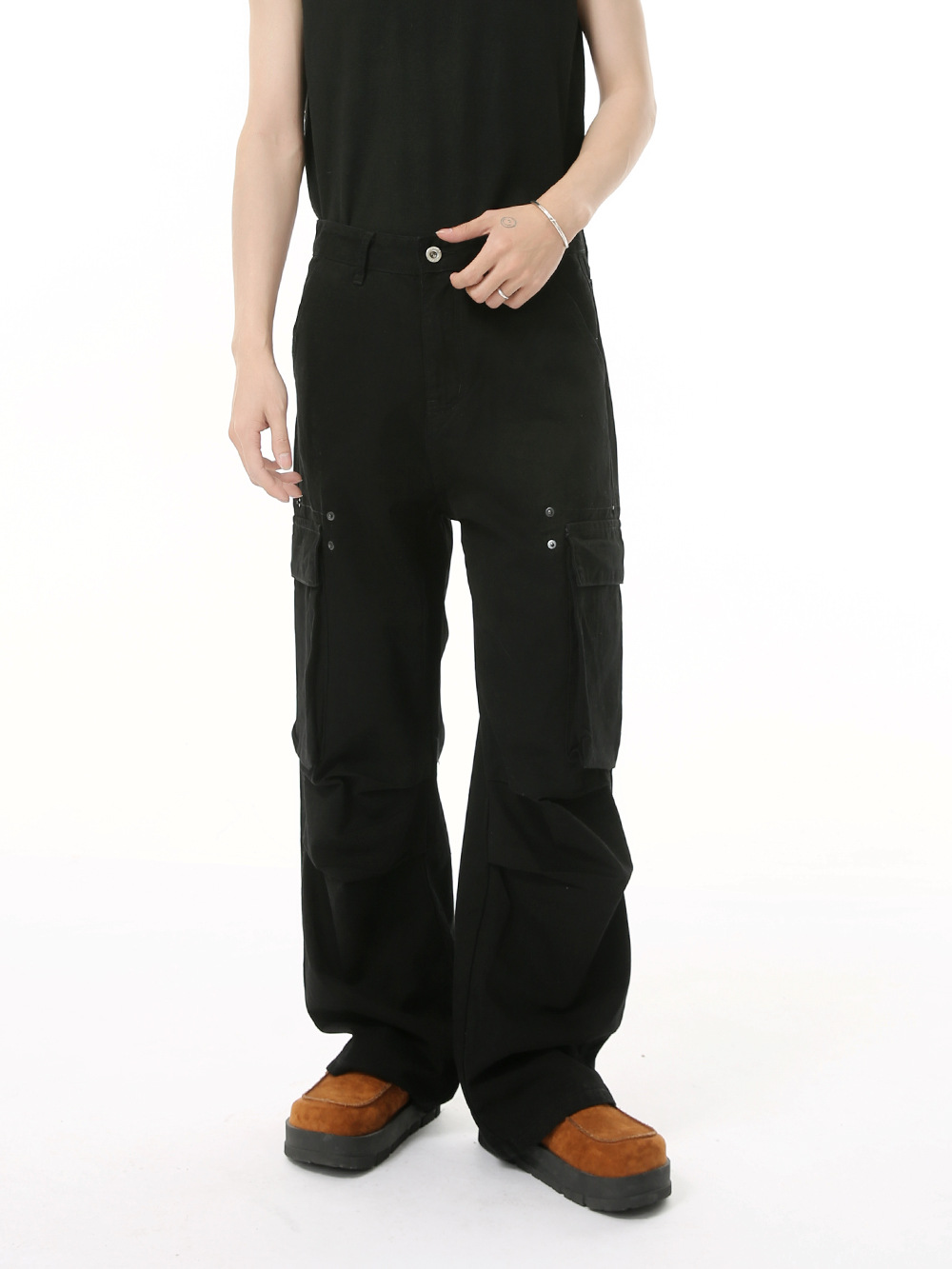 MTLCLOTHES Ropa de hombre | Cuatro estaciones cleanfit calle plisada algodón recto bolsillo grande mono pantalones de moda