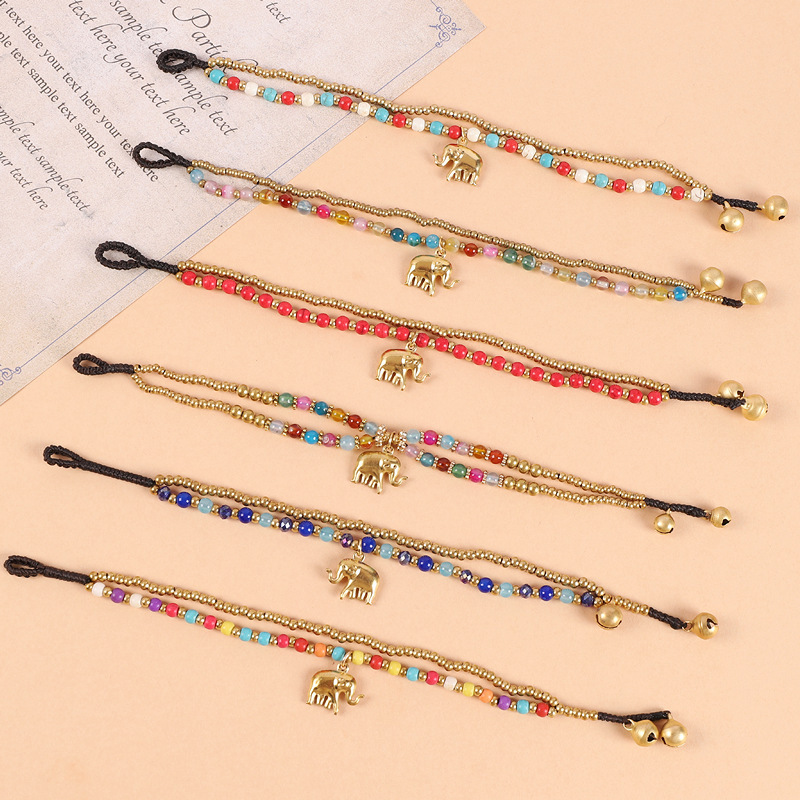 New Chinese-Style Retro Natural Stone Elephant Bracelet, Ethnic Style, Niche High-End Woven Double-Layer Beaded Bell Bracelet New Chinese-Style Retro Natural Stone Elephant Bracelet, Ethnic Style, Niche High-End Woven Double-Layer Beaded Bell Bracelet