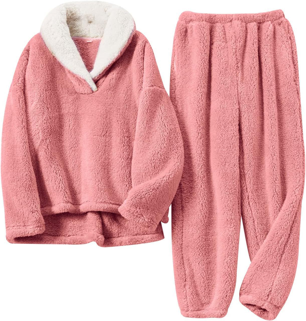 Bequemer Pyjama aus Baumwollsamt für Damen, lange Ärmel, große Größe, lockeres Heimkleidungsset, kann draußen getragen werden_voghion.com