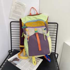百搭简约撞色新款旅行登山野餐登山包包大容量女双肩包学生背包