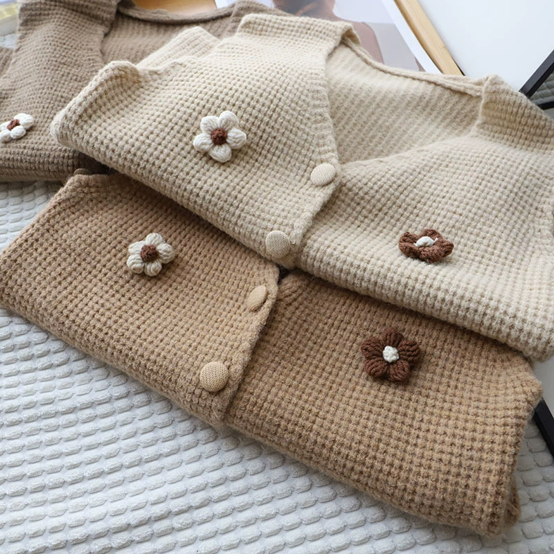 2023 осень-зима Новый жилет женская одежда в Корейском стиле с трехмерным цветочным украшением, подходящий ко всему жилет-свитер