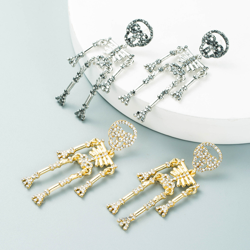 Alloy Material Fashion Skull Diamond Alloy Artificial Gemstones Earrings