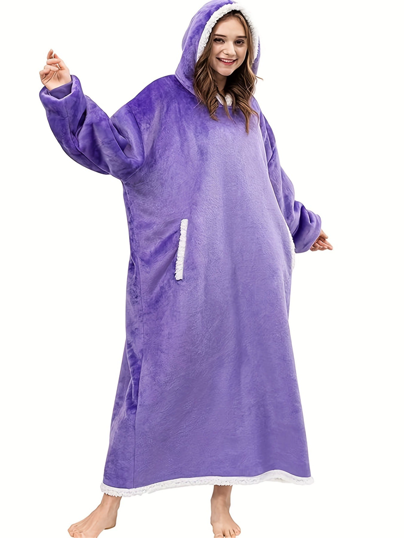 TEMU Amazon Cross -border Gynefillete Female Sleeping Powder Flaspiece Extending Pocket HOODIE BLANKET Lazy