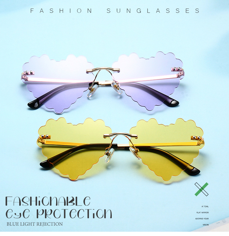 60g Weight Frameless Glasses Structure Sunglasses Classification PC, UV400 Protection, Tinted Lenses Lens Material Special-Shaped Mirror Glasses Style Outdoor, Travel, Beach Occasion Heart Shape Pattern All Seasons Season Women's Gender Novelty, Classic Style Style Novelty Classic Style Heart Shape PC UV400 Protection Tinted Lenses Special-Shaped Mirror Frameless Women's Sunglasses 无