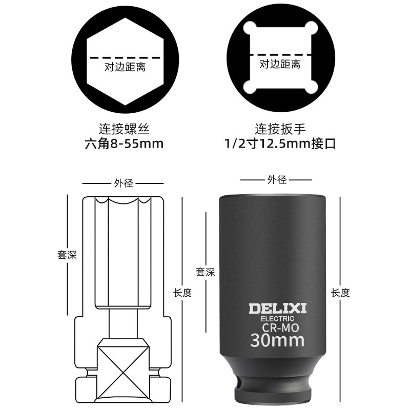 德力西1/2寸大飞小风炮重型气动套筒加长厚电动扳手17mm套筒工具|undefined