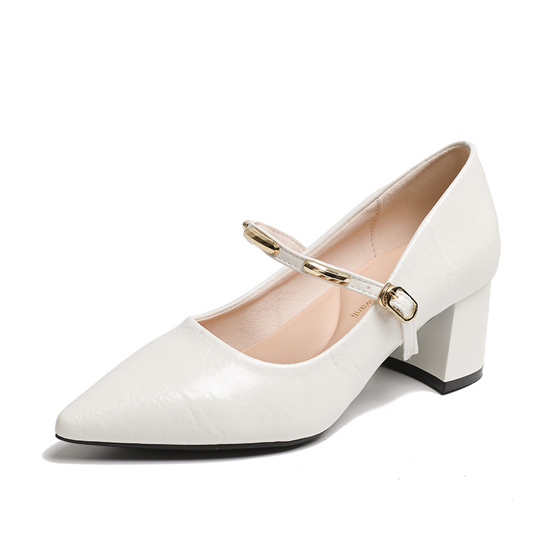 Soft Leather, Chunky Heel, Pointed Toe Mary Jane High-heeled Shoes For Women, 2026 New Versatile Design With Internal_vogvips.com