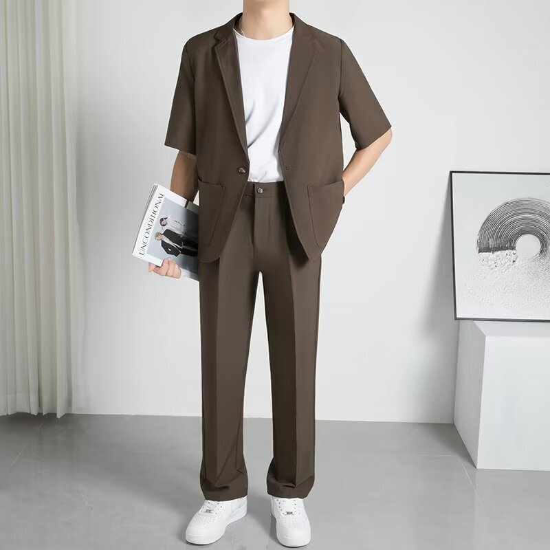 Summer New Fashion Handsome Short-sleeved Suit Men's Suit Men's Short-sleeved Casual Suit Summer Thin Suit