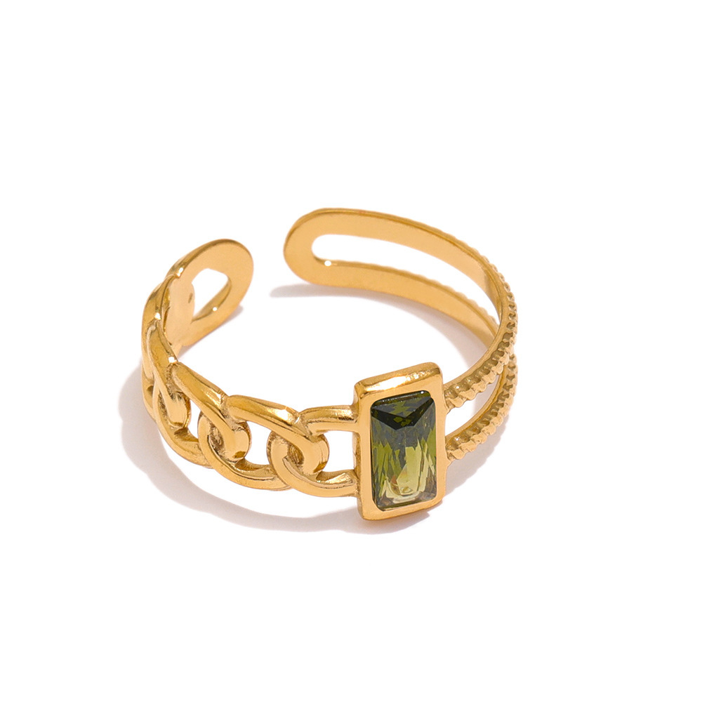 Anillo De Circonio Cuadrado De Colores De Diseño Asimétrico Chapado En Acero Inoxidable 18k Anillo De Oro Real Ornamento Al Por Mayor display picture 2