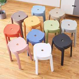 塑料凳子家用加厚圆凳现代简约创意客厅可叠放摞叠餐桌塑胶椅子