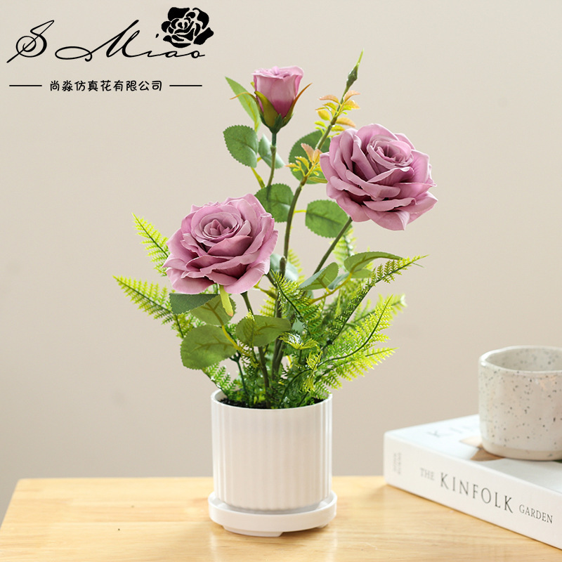 Flor Artificial estilo rural Rosa bonsai flor artificial decoración interior suministro directo de fábrica entrega de una pieza simulación de planta verde image 12