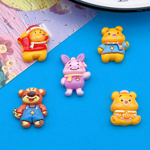 Glossy Cartoon Animal Scarf Pink Pig Yellow Bear Tiger Hairpin Shoe Buckle Mobile Phone Case Resin Accessories