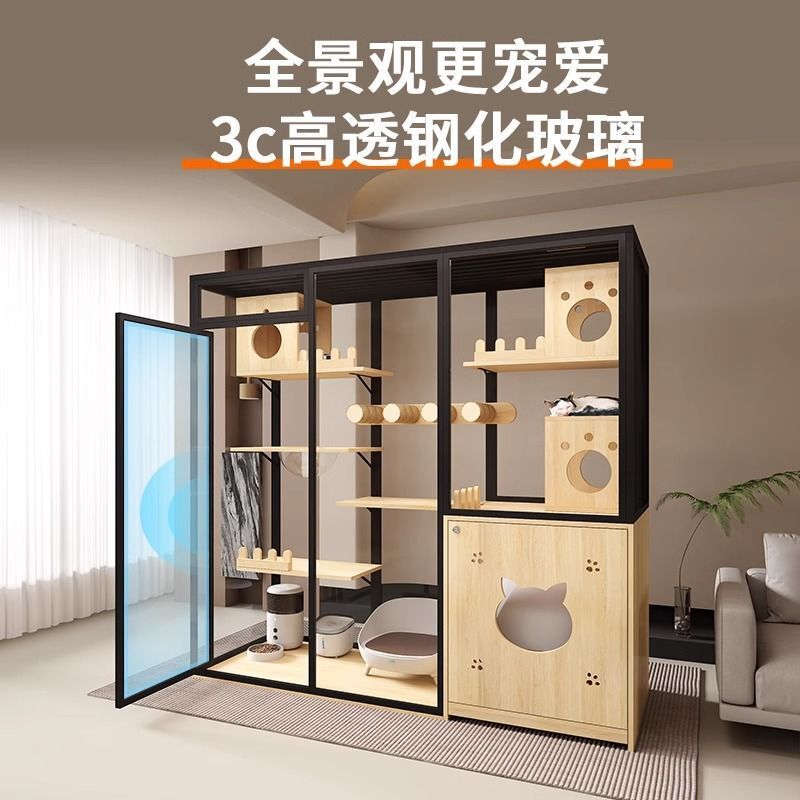 Panoramic Cat Villa Can Accommodate Smart Cat Litter Box, Toilet, Integrated Cat Cage, Large Space, Transparent Balcony, Indoor Home Use