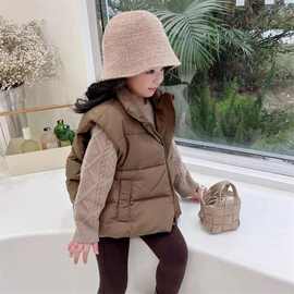 2024秋冬新款韩版男女童时髦出街保暖厚实百搭纯色羽绒棉马甲