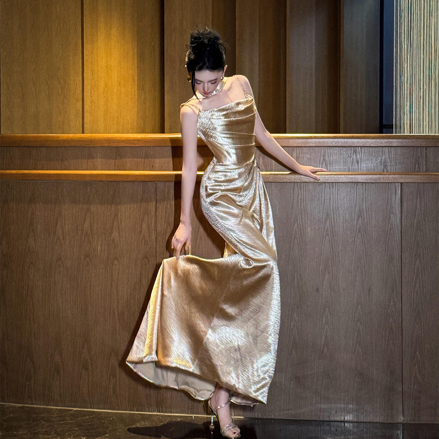 Sling Evening Dress 2025 New High-End Dressing Gown Female Bride Engagement Toast Dress Classy Accessible Luxury Banquet Host