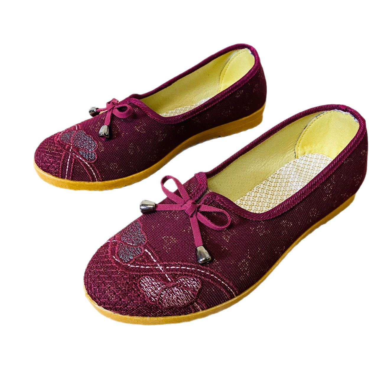 Новые старые Beijing cloth shoes вышитые цветы дамы обувь этнический стиль говяжий тендон низко-скользящие плоские половые танцевальные туфли супер мягкая подошва материнские туфли
