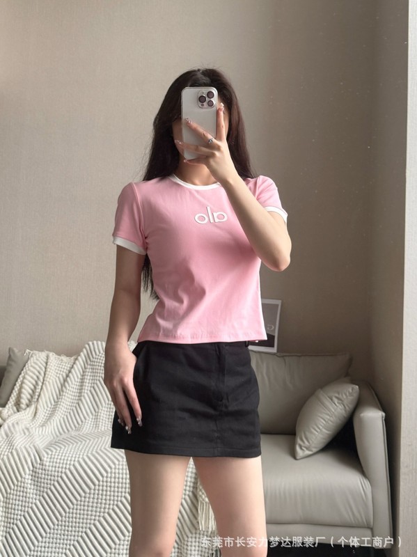Alo夏の新型の経典の丸首は色のtシャツの女性のアメリカのアルファベットのプリントをぶつけます。|undefined