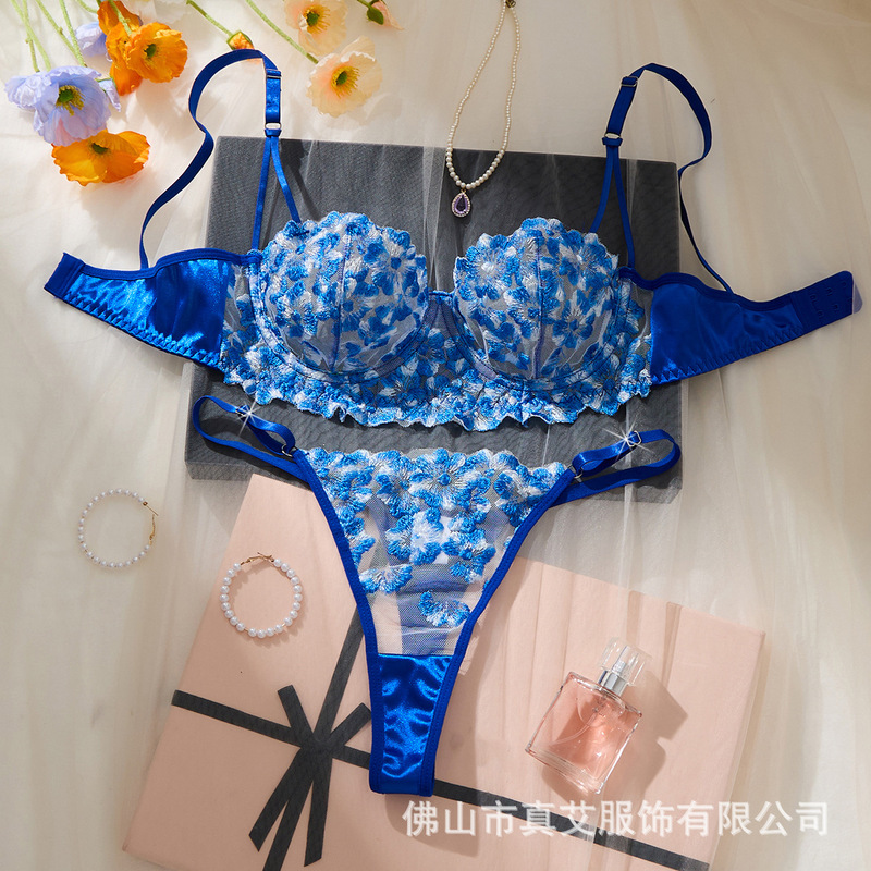 European and American Foreign Trade Sexy French Lace Bra, Thin See-Through Embroidered Lingerie, Women's Bra and Thong Set 121