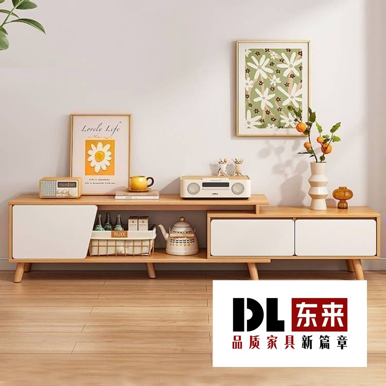 Tv Cabinet Simple Modern Small Apartment Solid Wood Leg Coffee Table Tv Cabinet Combination Nordic Retractable Tv Cabinet Living Room