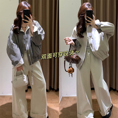 正反两穿设计感！早秋巴恩风拼接翻领宽松休闲夹克外套女 谷町/GD