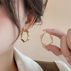 フランス風のシンプルな香港風の不規則な耳のボタンの復古的な金色の耳の輪の個性の幾何学的な形の耳飾りの気質の百合のイヤリング
