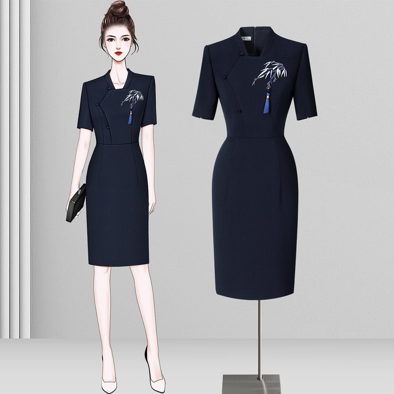 Professional Dress with a Stylish Waist-Cinching Design, New Chinese-Style Hotel Front Desk Uniform, Customer Service Uniform for Sales Offices, Tea Houses, and Sales Departments Professional Dress with a Stylish Waist-Cinching Design, New Chinese-Style Hotel Front Desk Uniform, Customer Service Uniform for Sales Offices, Tea Houses, and Sales Departments