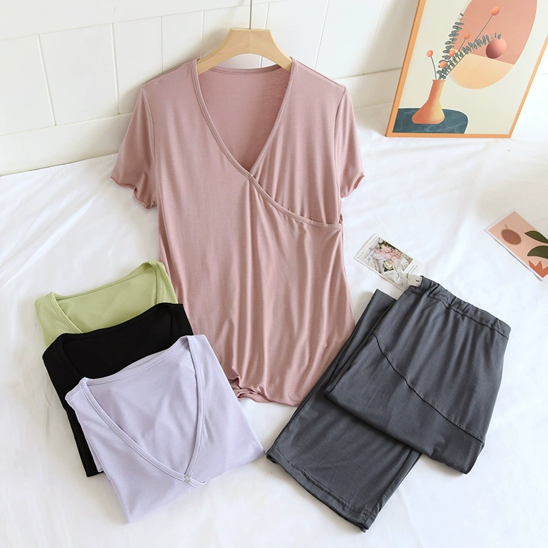 Летняя тонкая пижама из модала Luna для беременных, послеродовой костюм для кормления грудью с короткими рукавами, одежда для кормления, домашняя одежда