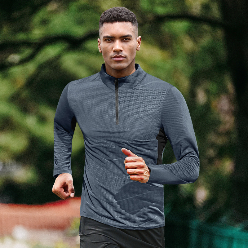 Camiseta de secado rápido para hombres, ropa de entrenamiento deportivo, ropa de atletismo, ropa de acondicionamiento físico, camisa de primavera de manga larga y media cremallera