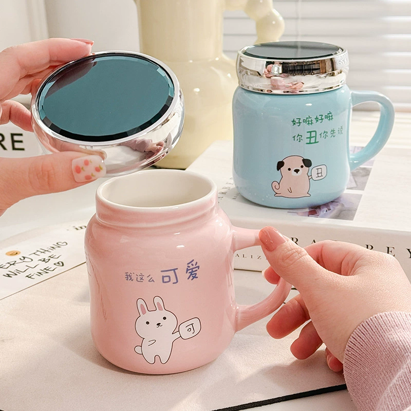 Кружка для воды 2024, новая керамическая кружка с зеркальной крышкой, стильная домашняя кружка для молока и кофе с большой вместимостью