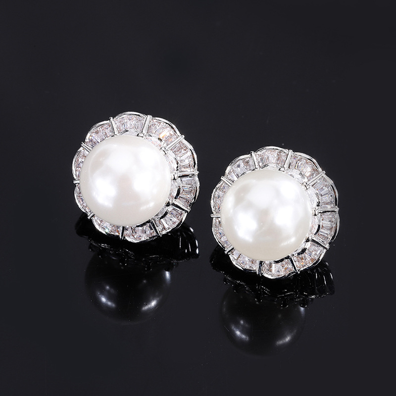 Zhuang Sheng joyería con incrustaciones blanco rebordear estilo coreano hecho a mano anillo de diamante pendientes traje 16 mm12mm